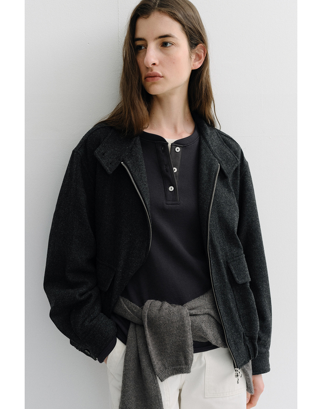 블랭크공삼 high neck wool blouson jacket (charcoal) 착용컷