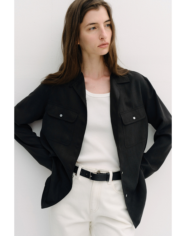 블랭크공삼 open collar tencel shirt (black) 착용컷