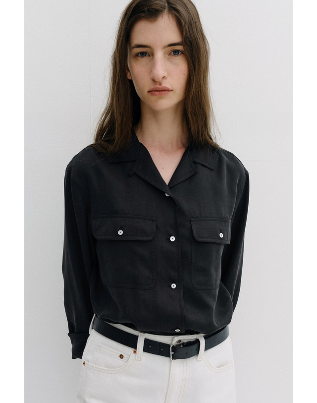 블랭크공삼 open collar tencel shirt (black) 착용컷