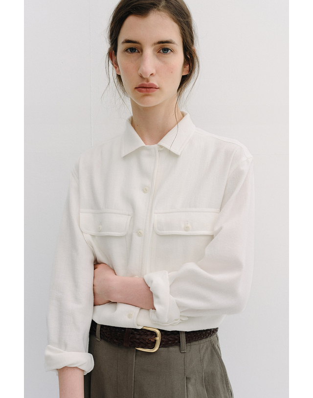 블랭크공삼 open collar cotton shirt (ivory) 착용컷