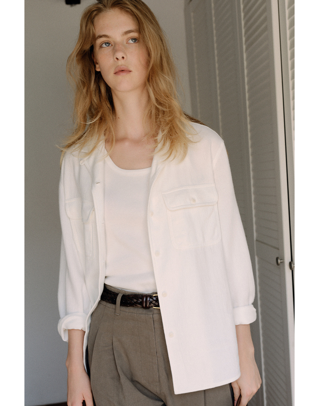 블랭크공삼 open collar cotton shirt (ivory) 착용컷