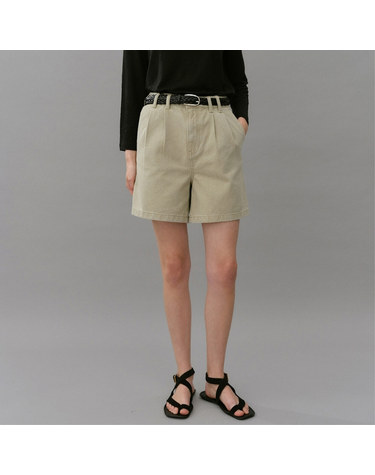 [블랭크03] denim tuck shorts (beige)