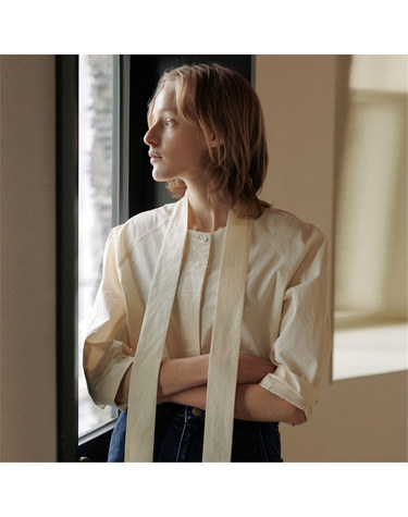 [블랭크03] cotton tie shirt blouse (cream beige)