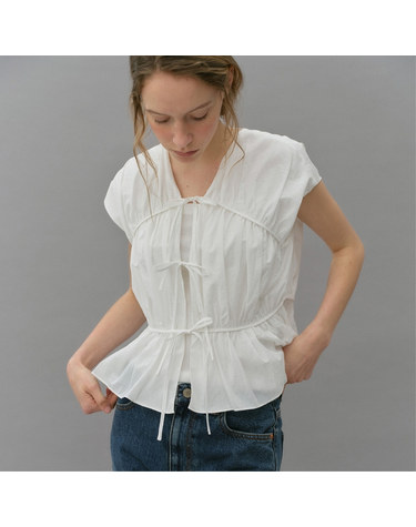 [블랭크03] cotton shirring blouse (white)