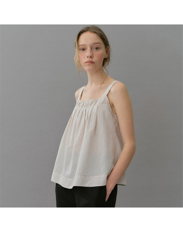 [블랭크03] pleats stripe top [Italian fabric] (beige stripe)