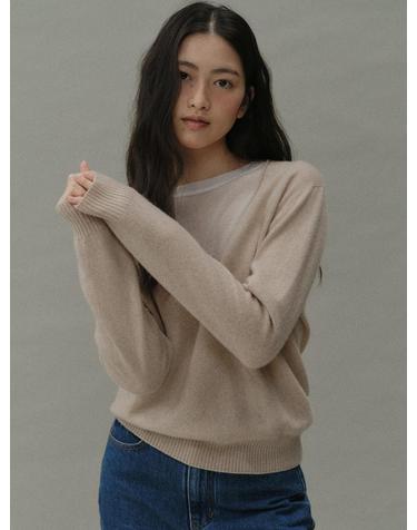 [블랭크03] cashmere whole-garment v pullover (light beige)