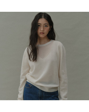 [블랭크03] cashmere whole-garment v pullover (ivory)