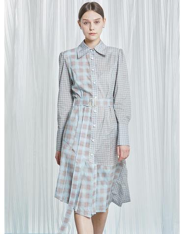 [와이제이] PATTERN MIX CHECK SHIRTS ONE PIECE
