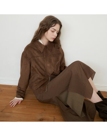 플로브 SUEDE SEAM CROP JACKET_BR
