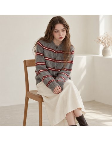 플로브 COMBI STRIPE BUTTON CARDIGAN GREY