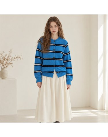 플로브 COMBI STRIPE BUTTON CARDIGAN BLUE