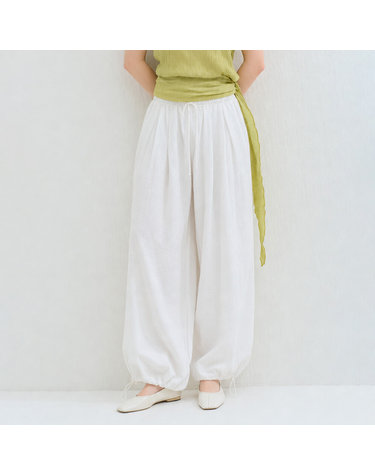 LINEN HAREM BANDING PANTS WHITE