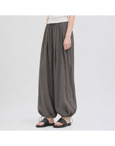 LINEN HAREM BANDING PANTS CHARCOAL
