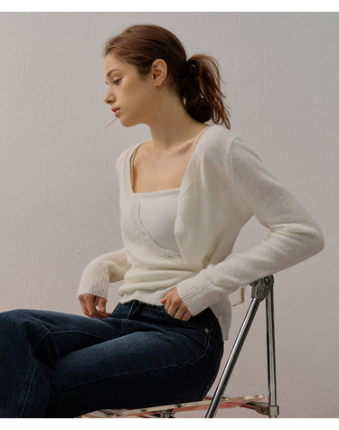 V-NECK ASYMMETRIC KNIT CARDIGAN IVORY