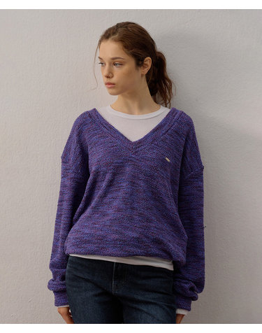V-NECK SWEATSHIRT KNIT PURPLE