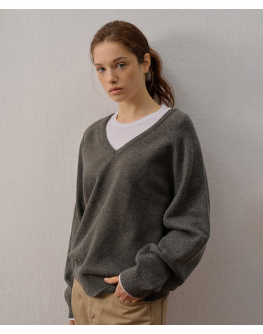V-NECK BASIC KNIT GRAY