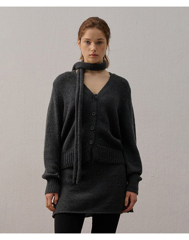 KNIT CARDIGAN DRESS SET CHARCOAL