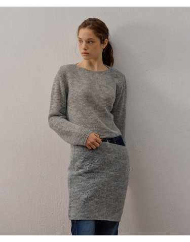 WAFFLE KNIT SKIRT SET GRAY