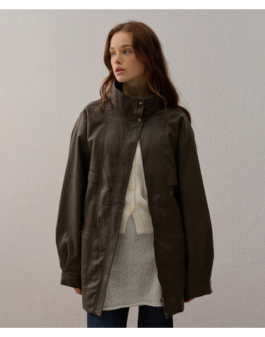 카미노 OVERSIZE LEATHER JACKET BROWN