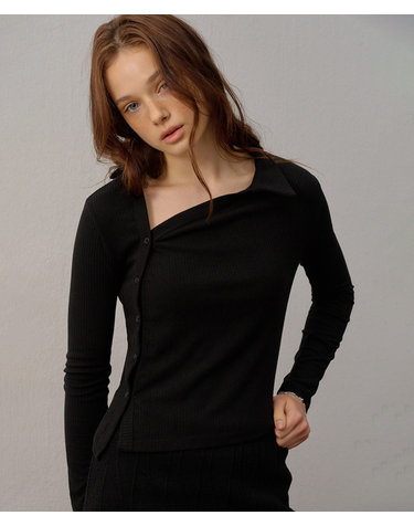 ASYMMETRIC COLLAR BLOUSE BLACK