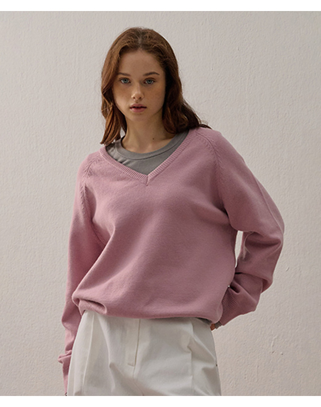 카미노 V-NECK BASIC KNIT PINK 착용컷