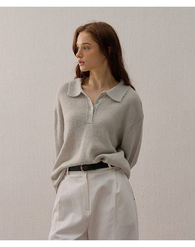 카미노 BOUCLE COLLAR KNIT LIGHT GRAY 착용컷