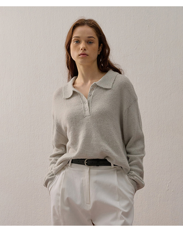 카미노 BOUCLE COLLAR KNIT LIGHT GRAY 착용컷