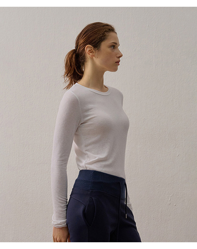 카미노 BASIC STRETCH LONG SLEEVE T-SHIRT WHITE 착용컷