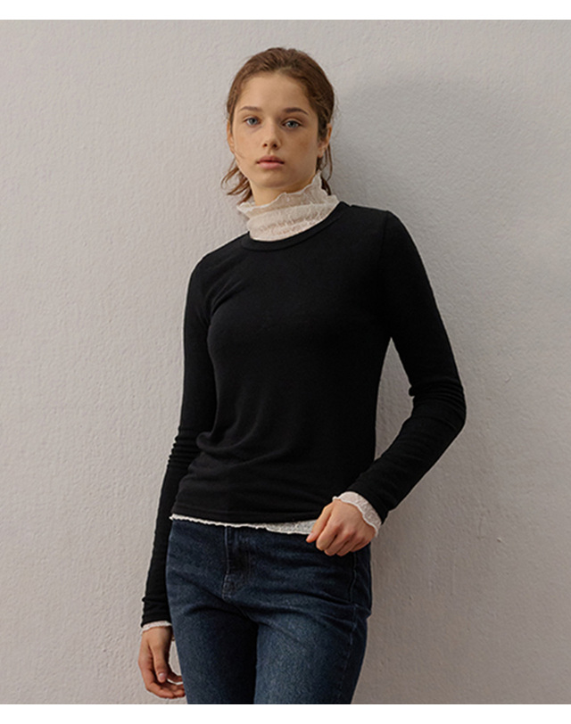 카미노 BASIC STRETCH LONG SLEEVE T-SHIRT BLACK 착용컷