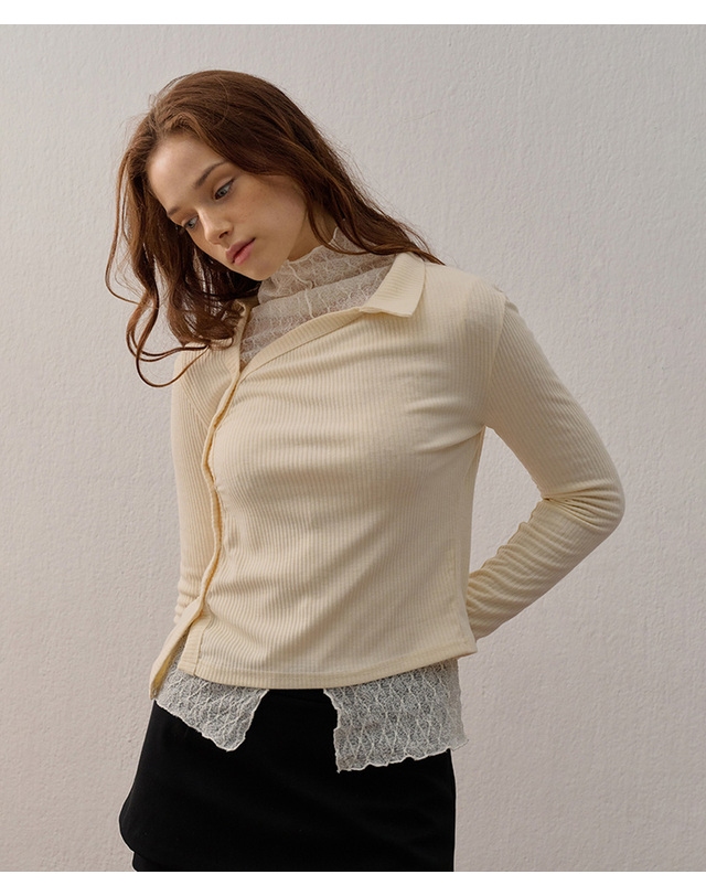 카미노 ASYMMETRIC COLLAR BLOUSE CREAM 착용컷