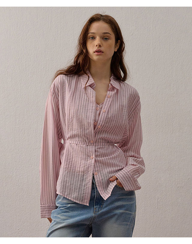 카미노 STRAP LAYERED SHIRT STRIPE PINK 착용컷