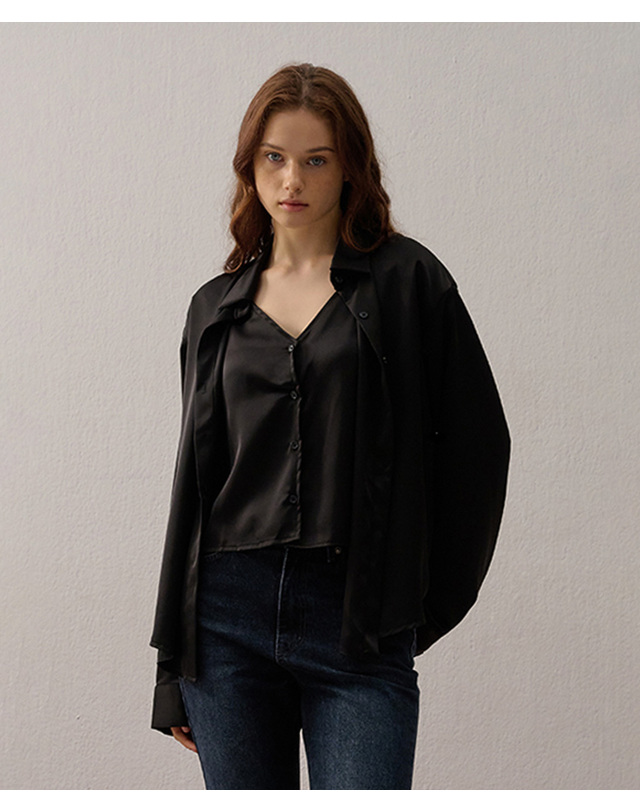 카미노 STRAP LAYERED SHIRT BLACK 착용컷
