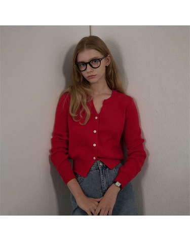 [카미노] SLIT RIBBED KNIT CARDIGAN RED