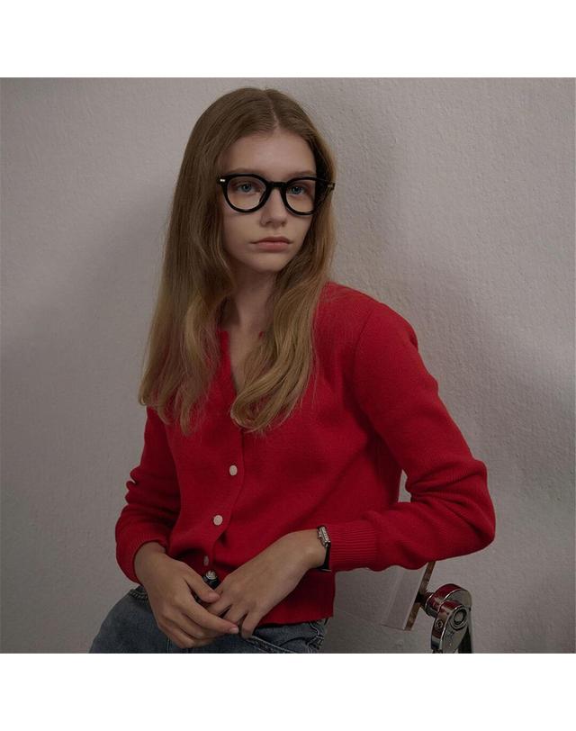카미노 [카미노] SLIT RIBBED KNIT CARDIGAN RED 착용컷
