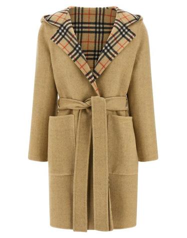 [해외직구] 26FW 버버리 리버시블 울 후드 랩 코트 8113069SANDIPCHECK Beige