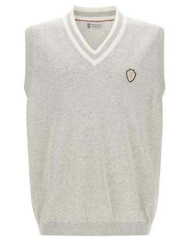 [해외직구] 26FW 브루넬로 쿠치넬리 로고 장식 코튼 니트 니트 베스트 M29203607FCI807 Gray