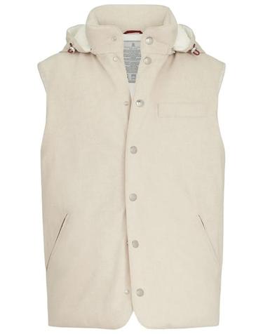 [해외직구] 26FW 브루넬로 쿠치넬리 본디드 울 플란넬 디테처블 후드 다운 베스트 MM4701775 CID NUDE NEUTRALS