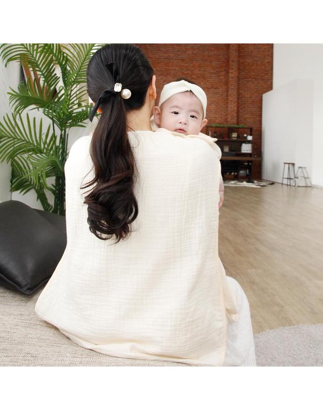예꼬맘 예꼬맘 순면 거즈 엄마 턱받이 베이지 롱 수유 이유식 앞치마 아기침받이 트림패드 착용컷