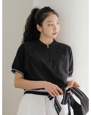 에센셜 집업 반팔 티셔츠 BK
