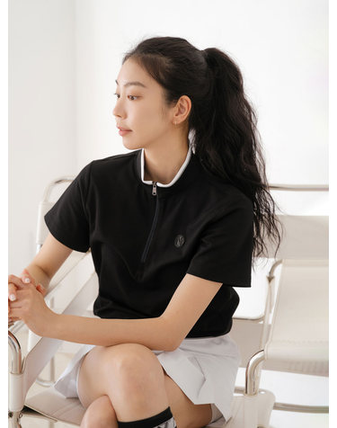 에어로 핏 하프 집업 반팔 티셔츠 BK