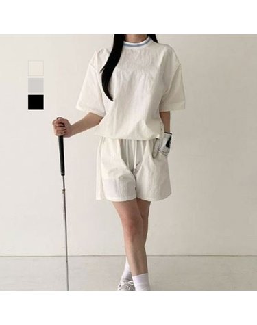 럭스골프 여성 라운드넥 아노락 반팔 셋업 PF4M901W