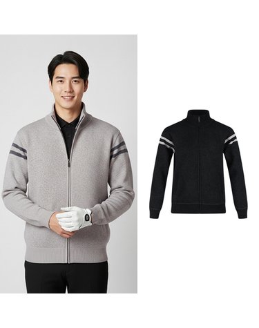 럭스골프 남성 융기모 이선 집업 니트 가디건 NBE25W701