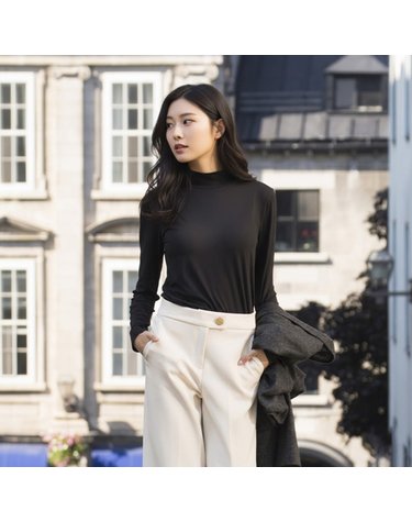 럭스골프 여성 하프넥 겉기모 긴팔 이너 티셔츠 LXW17TS4_BK