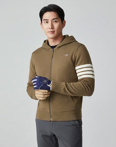 럭스골프 남성 라인 슬리브 방풍 니트 후드 집업 자켓 LB25W815