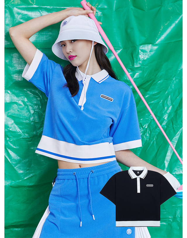 럭스 레인메이커 여성 타월 요코 카라 반팔 티셔츠 R32WCT07 착용컷