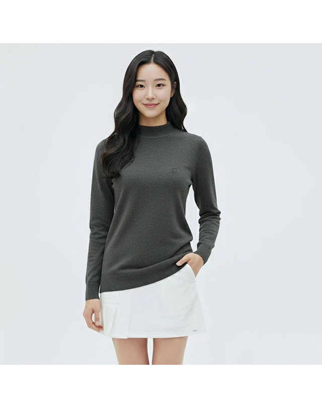 럭스 럭스골프 여성 하프넥 더블 립 긴팔 니트 셔츠 LX17KT404 착용컷