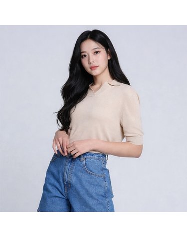 럭스골프 여성 클래식 오픈 카라 반팔 니트 셔츠 LX21SNT4W_PBE