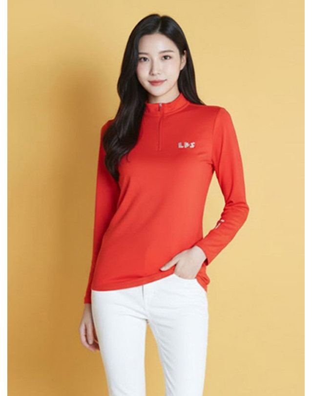 럭스 럭스골프 여성 하프넥 반집업 약기모 긴팔 티셔츠 LX20TSFW_RD 착용컷