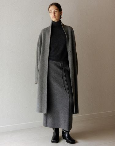 FW 라쿤 울 블렌디드 이중직 맥시 스커트