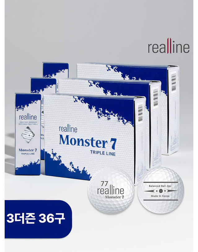 리얼라인 리얼라인 몬스터7 시그니처 트리플라인 3PC 밸런스 골프공 3더즌 36구 착용컷